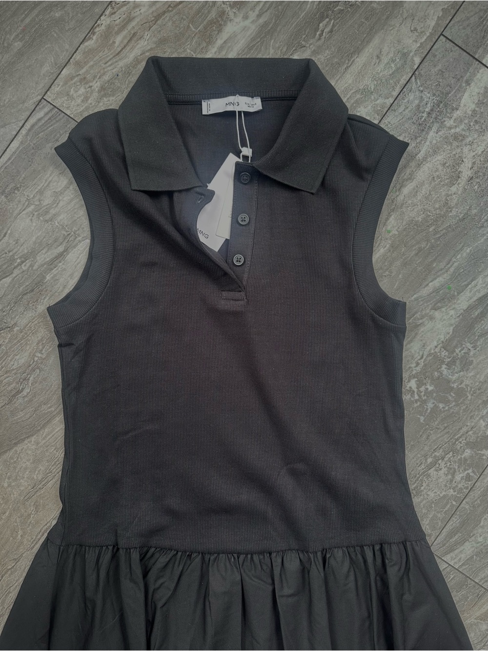 MANGO Polo Collar Mixed Maxi Dress Womens Black Sleeveless A Line NWT - Picture 3 of 8